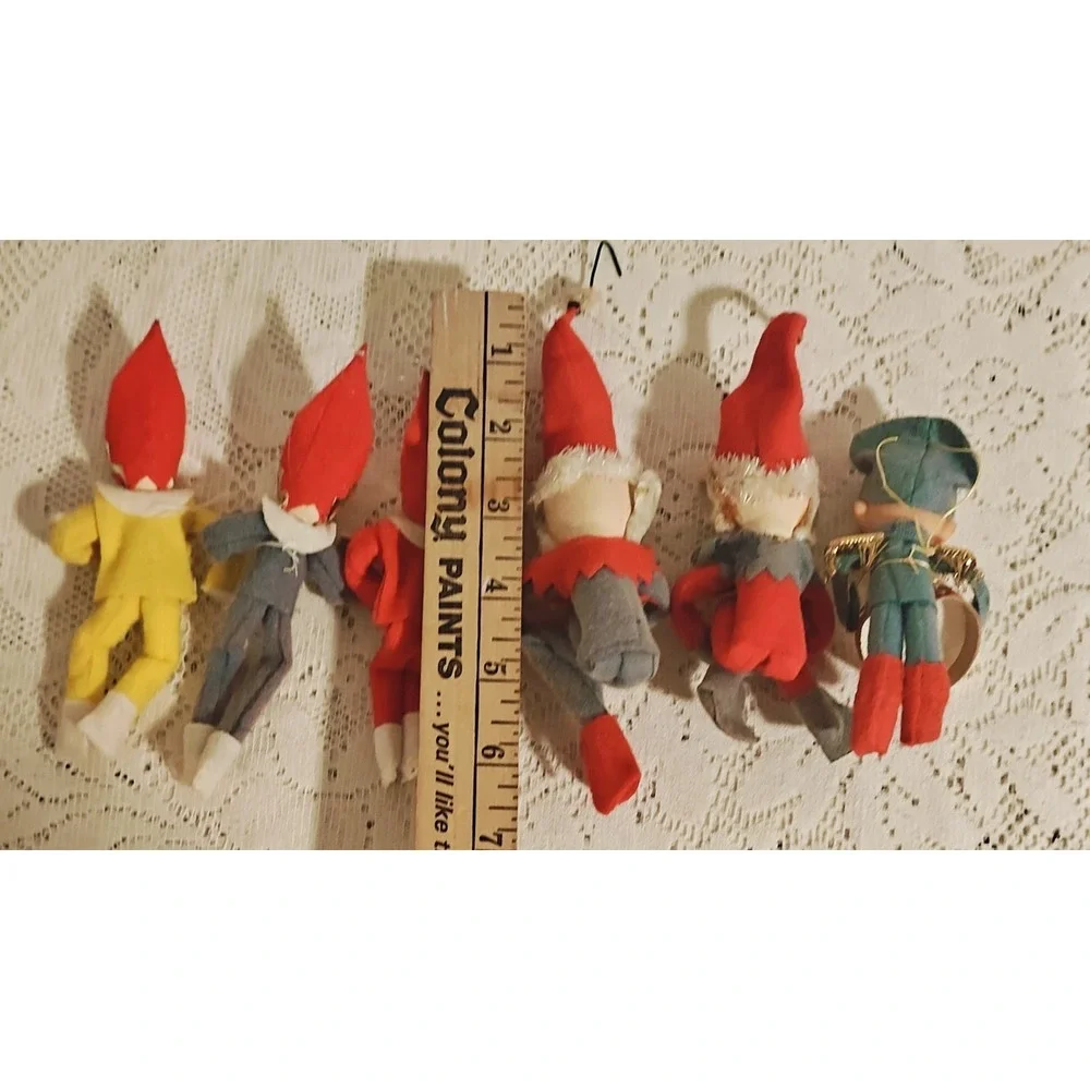 (Lot of 6) Vintage Elves  Knee Hugger Elf  Clown Elf  Japan Mcm Christmas